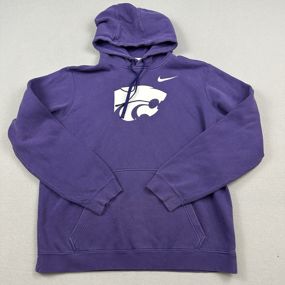 Kansas State Wildcats Hoodie Men Large Purple White Logo Nike Sweatshirt L *